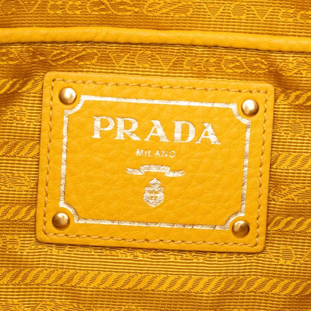 Prada Vitello Daino Side Zip Convertible Tote Yellow Leather Very good condition - Box View