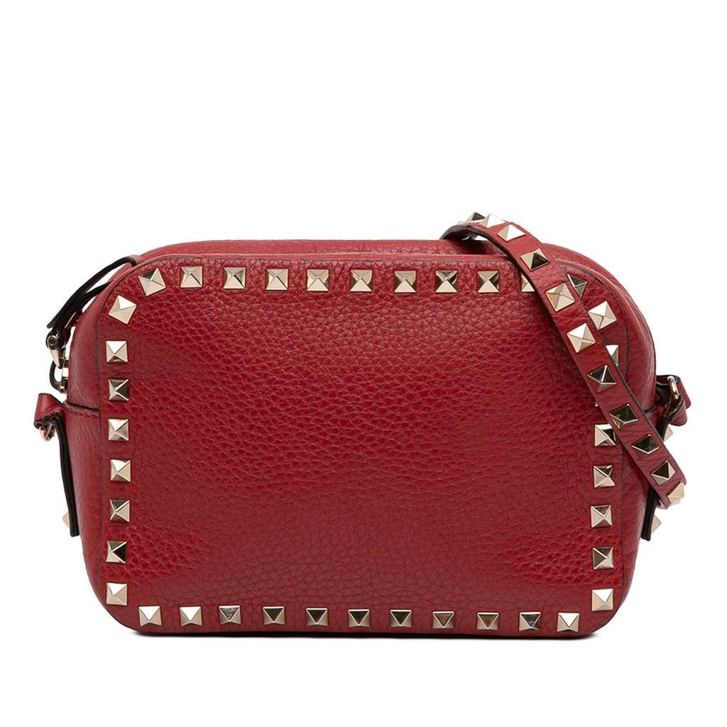 Valentino Grainy Calfskin Rockstud Camera Bag Red Leather Very good condition - Front View