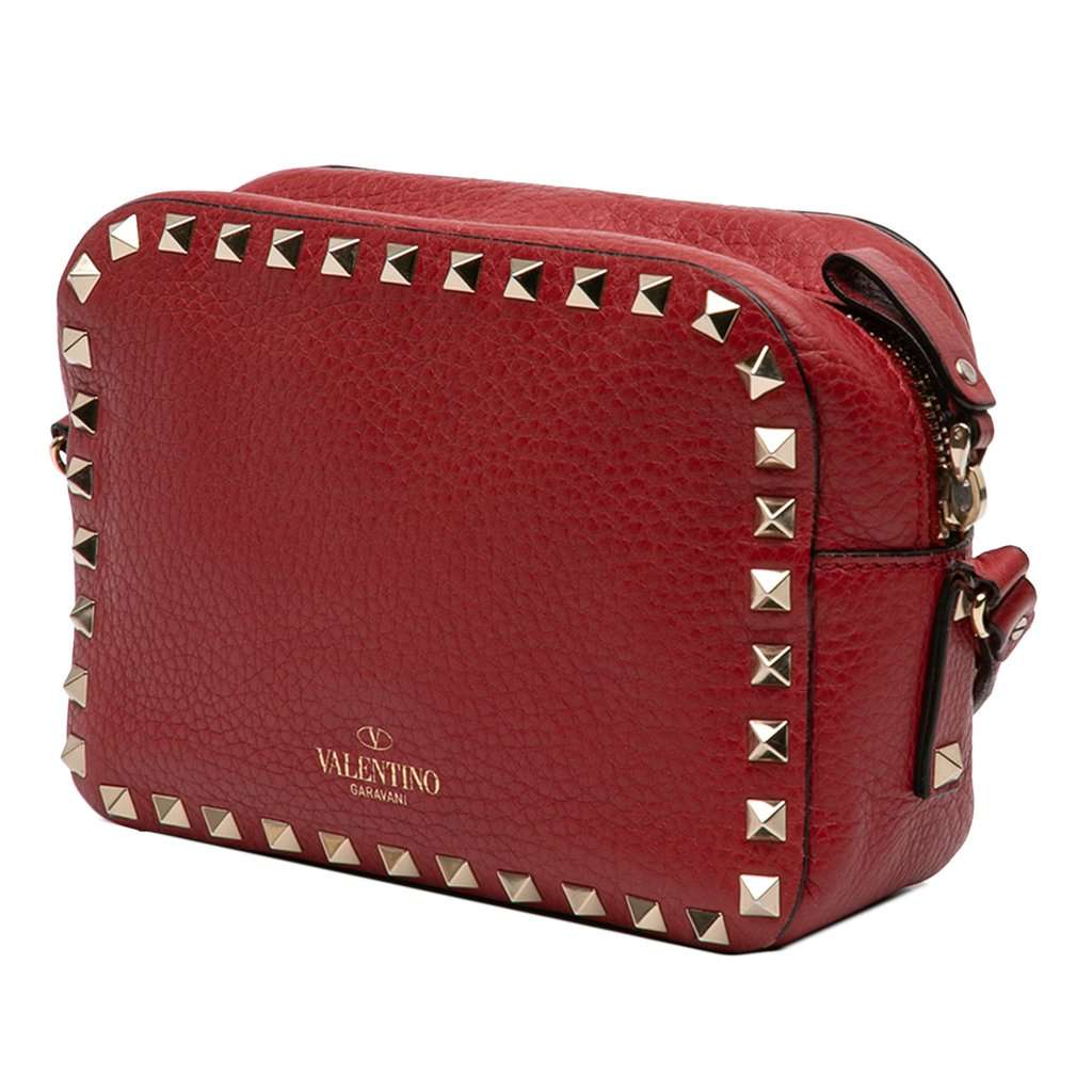 Valentino Grainy Calfskin Rockstud Camera Bag Red Leather Very good condition - Back View