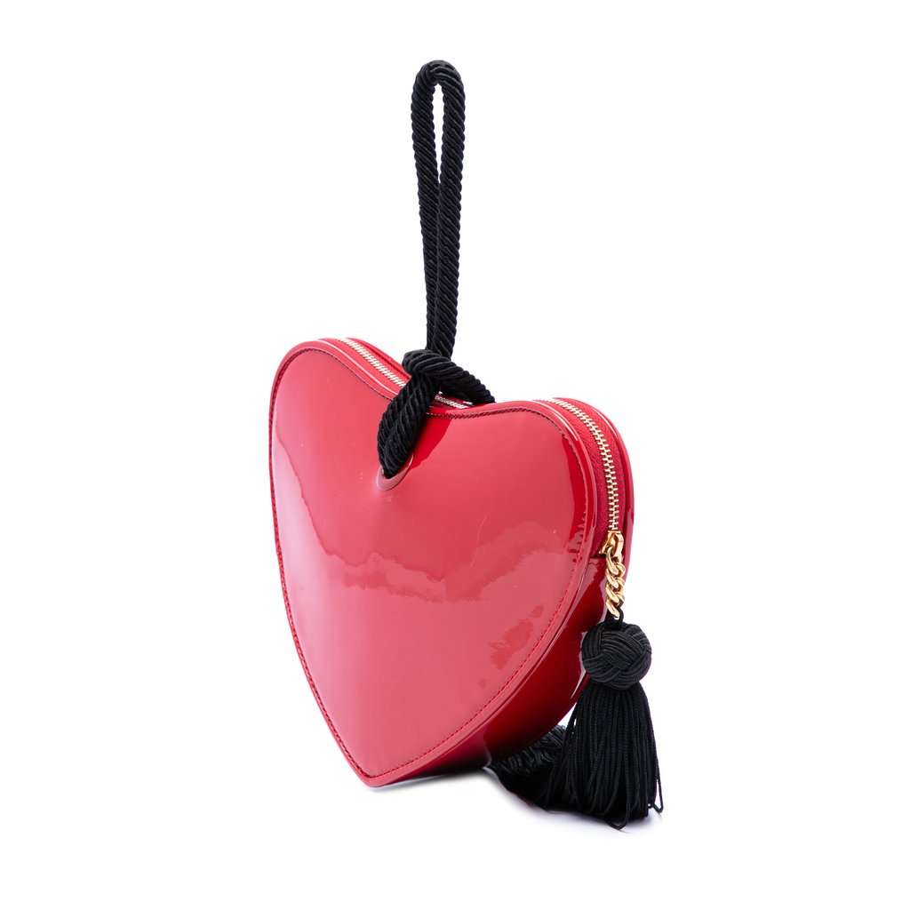 Saint Laurent Patent Sac Coeur Heart Shaped Clutch Red Leather Very good - Back View