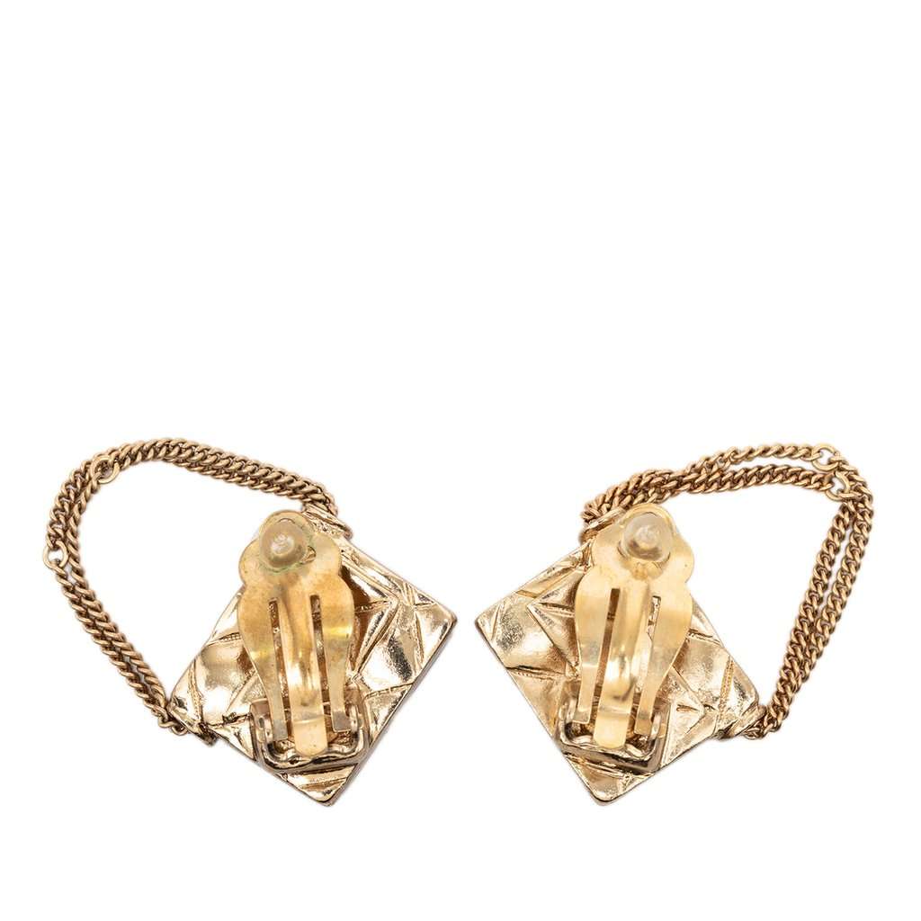Chanel CC Gold Plated Quilted Flap Bag Clip On Earrings Gold Metal Very good - Back View