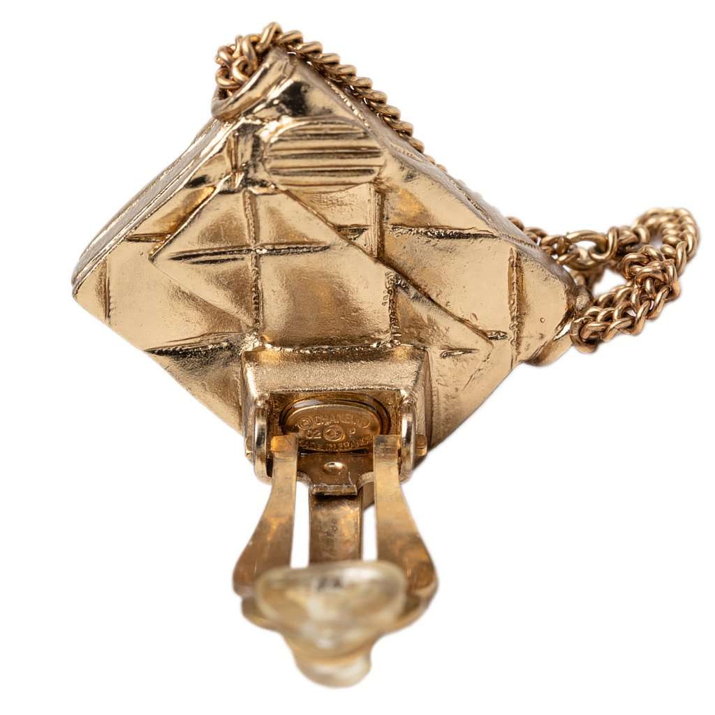 Chanel CC Gold Plated Quilted Flap Bag Clip On Earrings Gold Metal Very good - Inside View