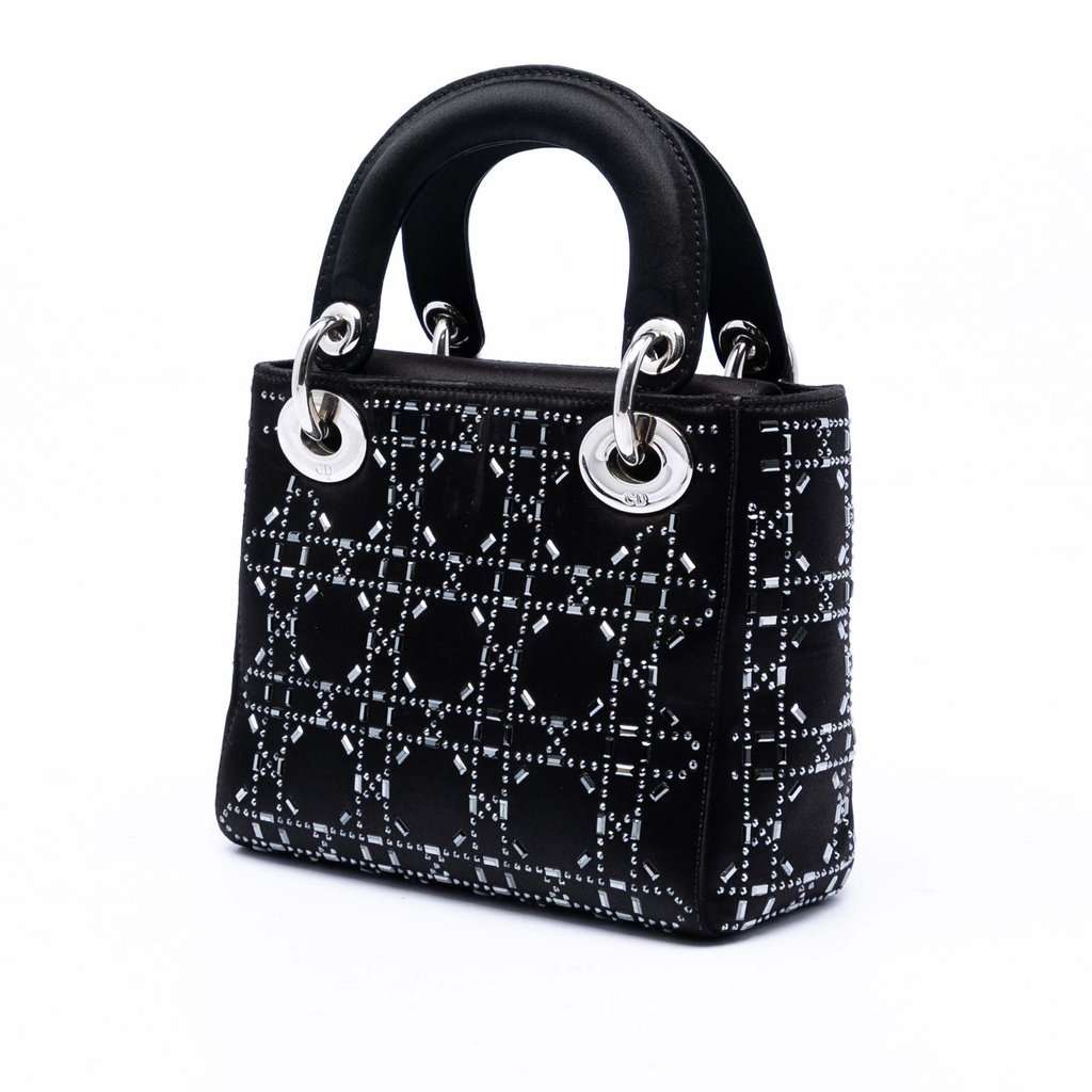 Dior Mini Satin Cannage Strass Crystal Embellished Lady Dior Black Very good condition - Back View