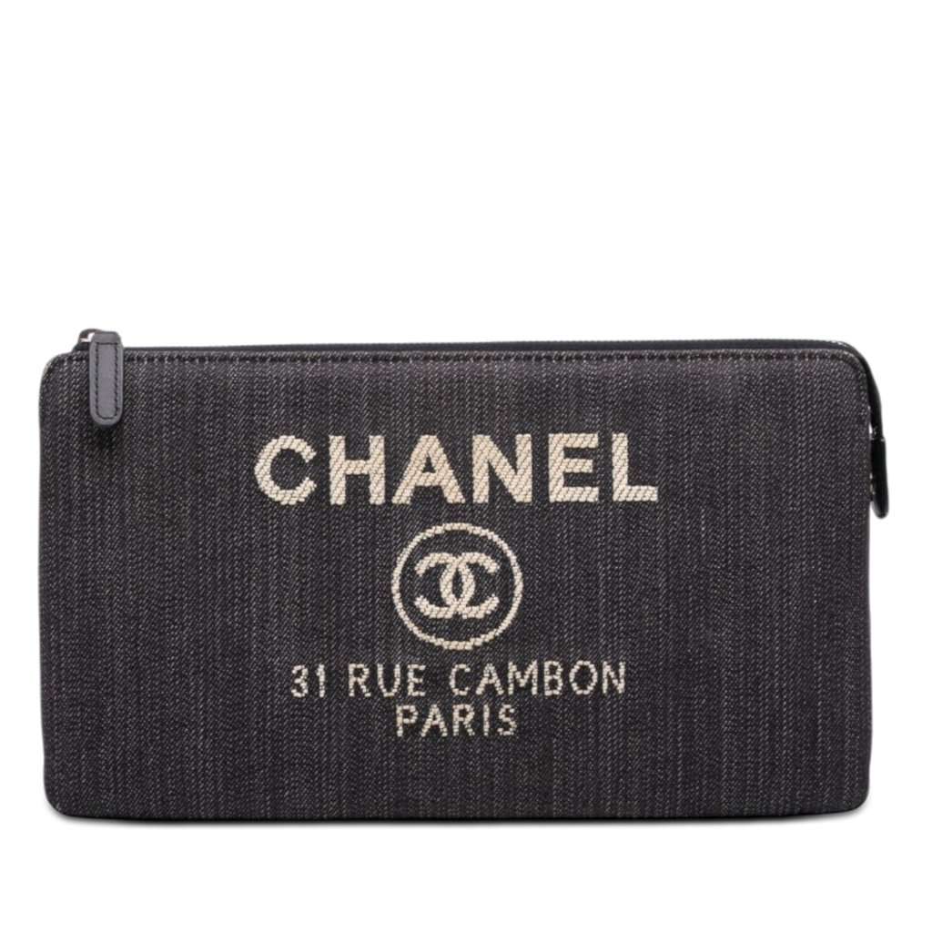 Chanel Denim Deauville Double Compartment Clutch Blue Very good - Front View