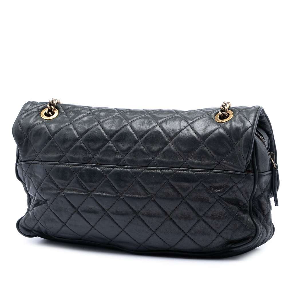 Chanel Large Quilted Iridescent Calfskin Shiva Flap Black Leather Very good condition - Back View