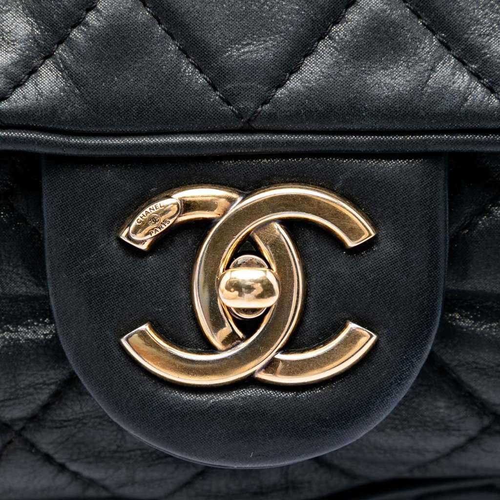 Chanel Large Quilted Iridescent Calfskin Shiva Flap Black Leather Very good condition - Box View