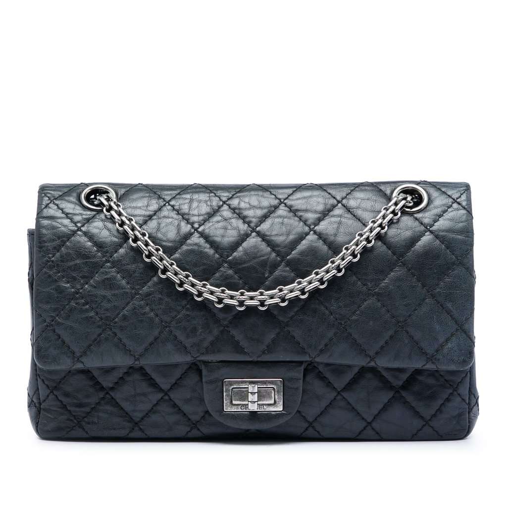 Chanel Quilted Aged Calfskin Reissue 2.55 Double Flap 225 Black Leather Very good condition - Front View