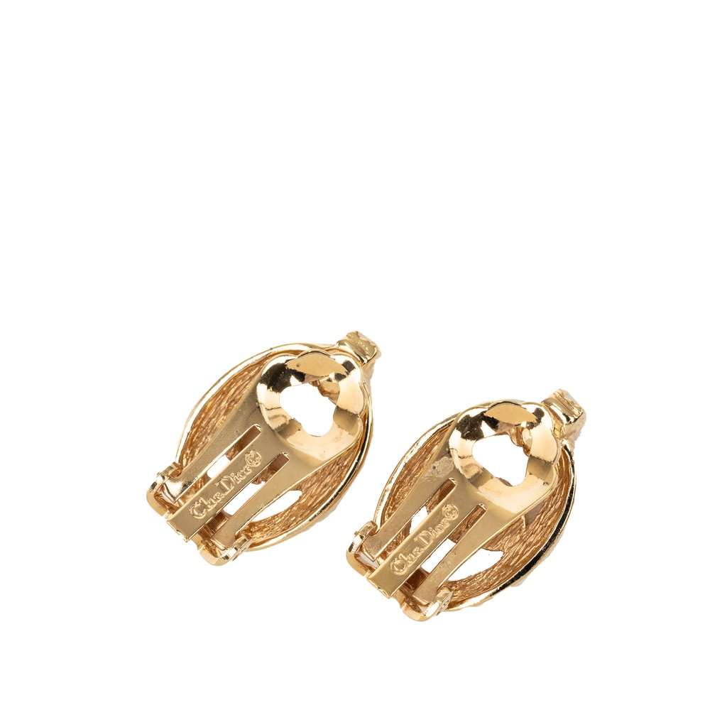 Dior Gold Plated Strass CD Logo Clip On Earrings Gold Metal Very good condition - Back View