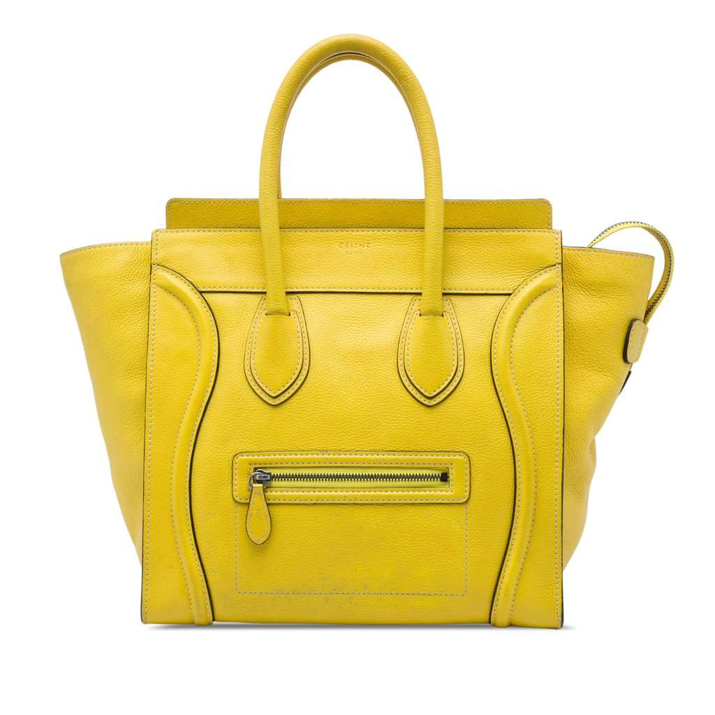 Celine Mini Grained Calfskin Luggage Tote Yellow Leather Very good - Front View