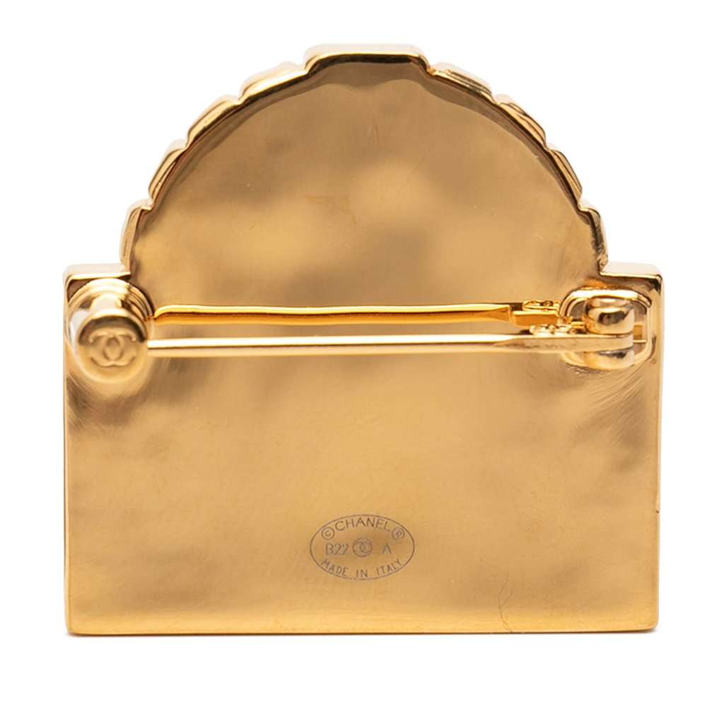 Chanel CC Gold Plated Rue Cambon Dome Brooch Gold Metal Very good condition - Back View