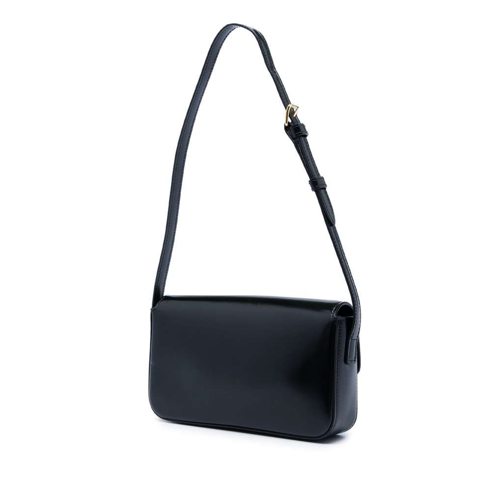 Celine Shiny Calfskin Triomphe Claude Shoulder Bag Black Leather Very good condition - Back View