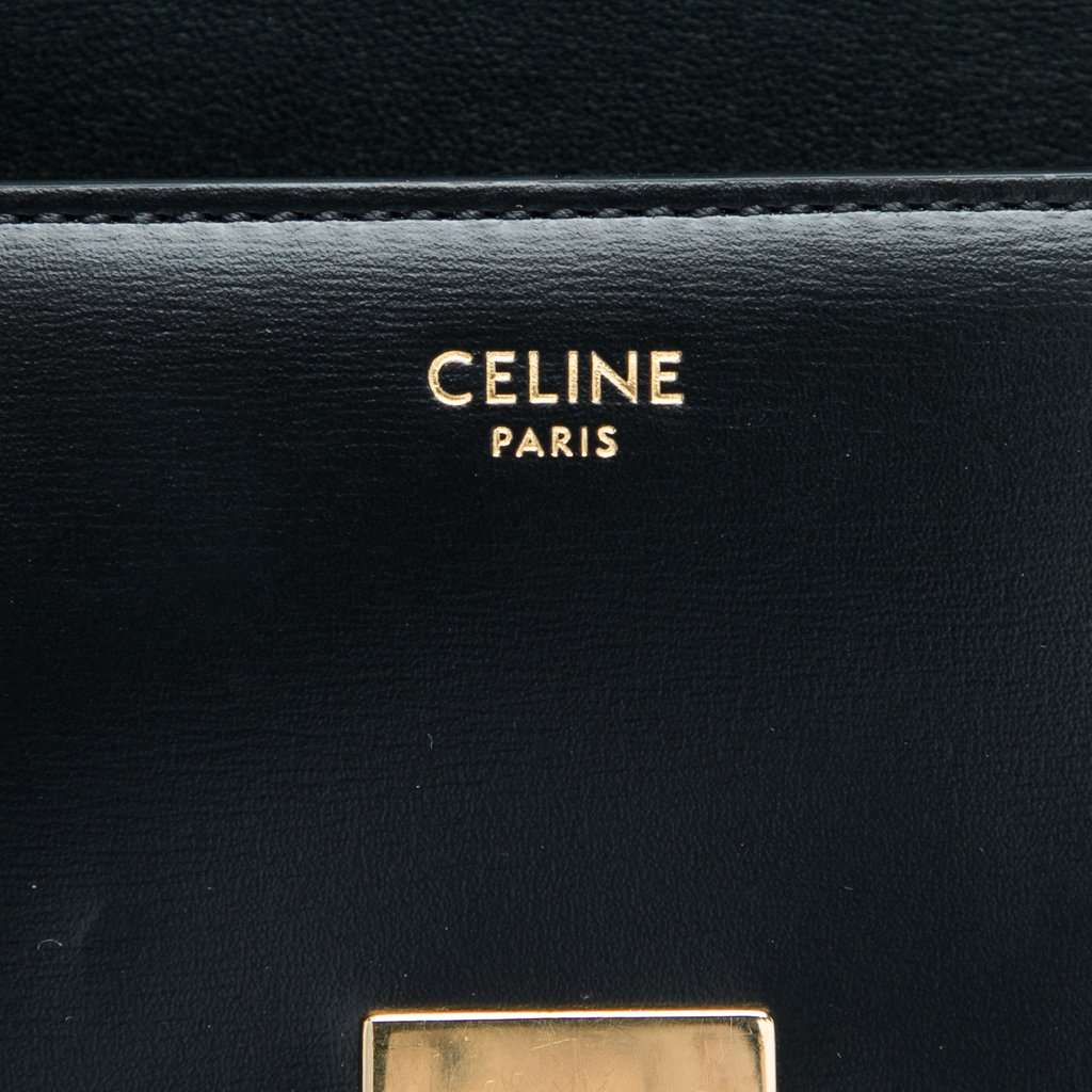Celine Shiny Calfskin Triomphe Claude Shoulder Bag Black Leather Very good condition - Box View