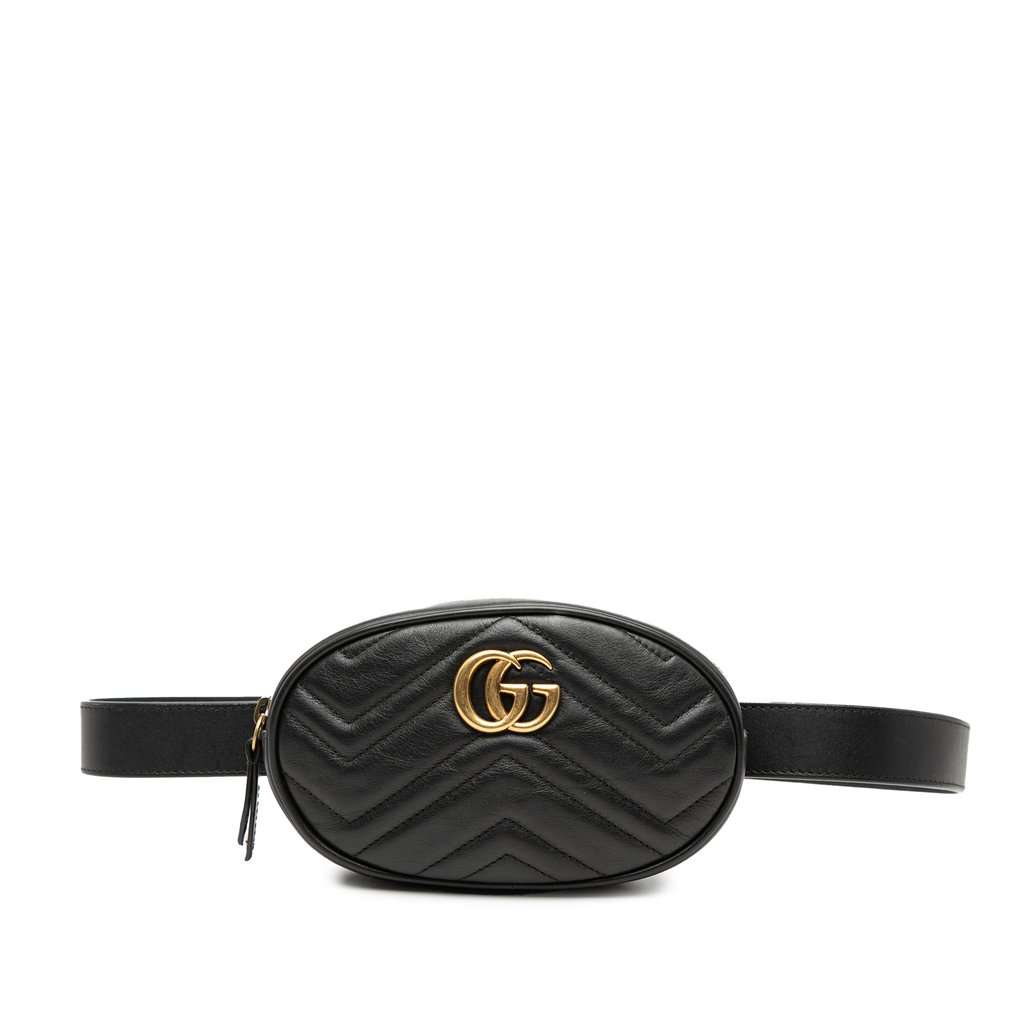 Gucci GG Marmont Matelasse Leather Belt Bag Black Leather Very good condition - Front View