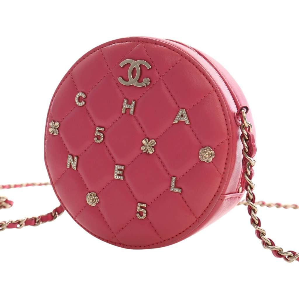 Chanel CC Quilted Lambskin Lucky Charms Round Clutch with Chain Pink Leather Very good - Inside View