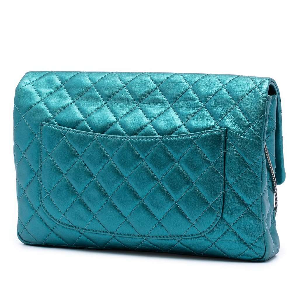 Chanel Quilted Metallic Calfskin Reissue 2.55 Flap 226 Blue Leather Very good - Back View