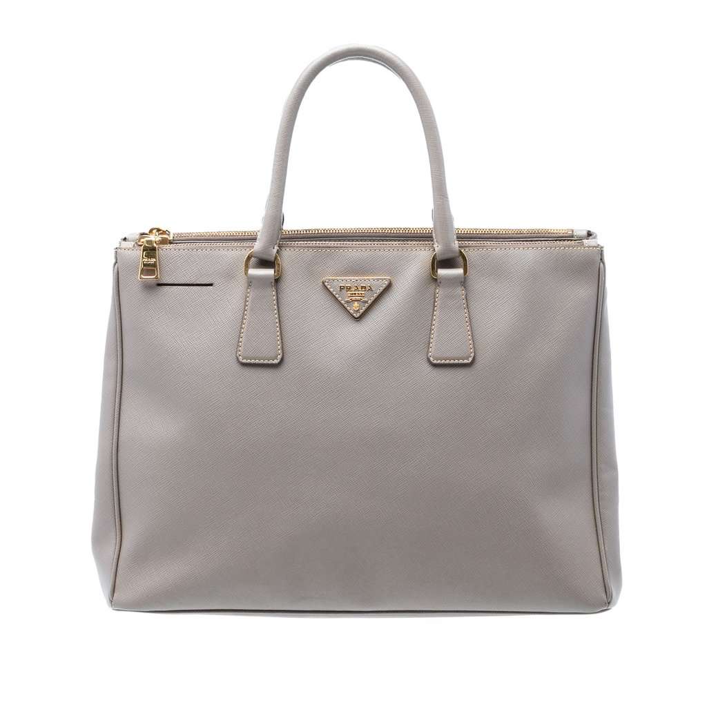 Prada Large Saffiano Lux Galleria Double Zip Tote Grey Leather Very good condition - Front View