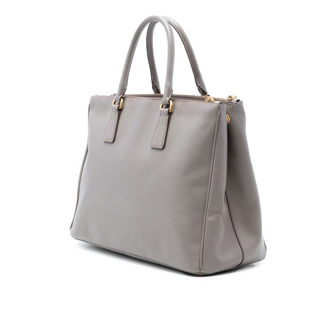 Prada Large Saffiano Lux Galleria Double Zip Tote Grey Leather Very good condition - Back View