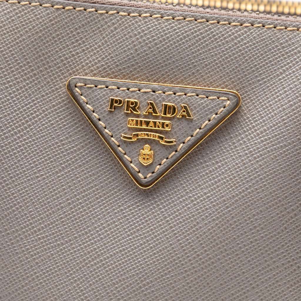 Prada Large Saffiano Lux Galleria Double Zip Tote Grey Leather Very good condition - Box View