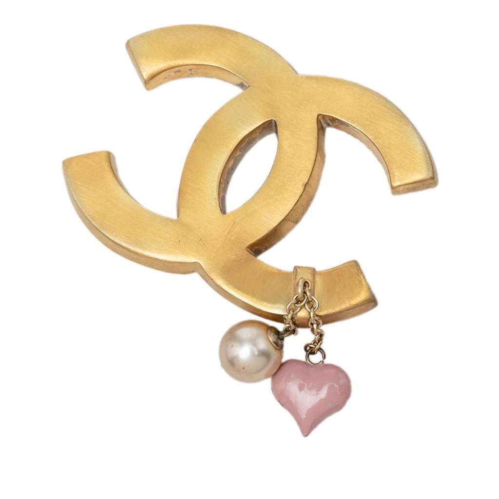 Chanel CC Gold Plated Enamel and Faux Pearl Brooch Gold Metal Very good condition - Front View