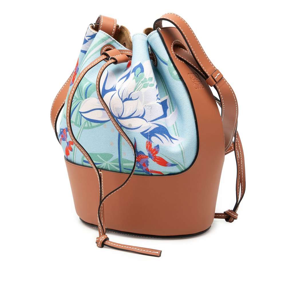 Loewe Paulas Ibiza Small Canvas Balloon Bucket Bag Blue Very good - Back View