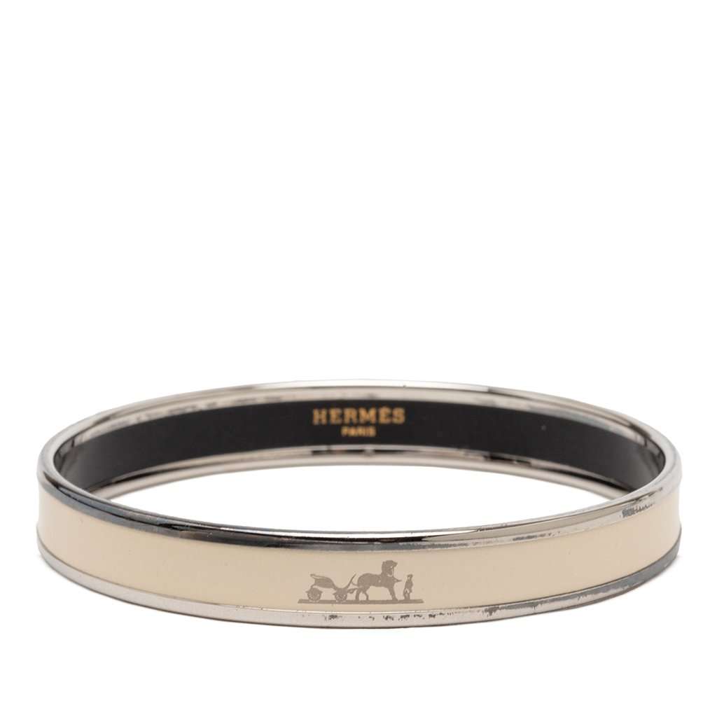 Hermès Narrow Enamel Caleche Bangle 70 White Very good condition - Front View