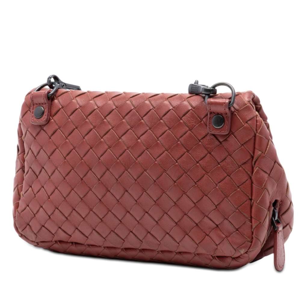 Bottega Veneta Mini Nappa Intrecciato Expandable Chain Flap Crossbody Red Leather Very good - Back View