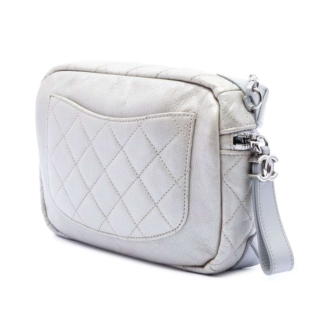 Chanel CC Quilted Metallic Calfskin Street Allure Camera Bag Silver Leather Very good condition - Back View