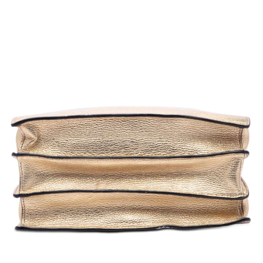 Miu Miu Metallic Goatskin Madras Push Lock Tote Gold Leather Very good - Inside View