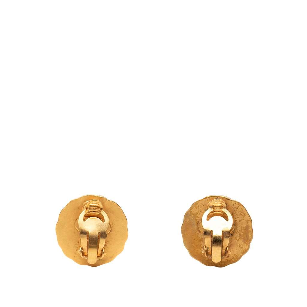 Chanel CC Gold Plated Round Clip On Earrings Gold Metal Very good condition - Back View