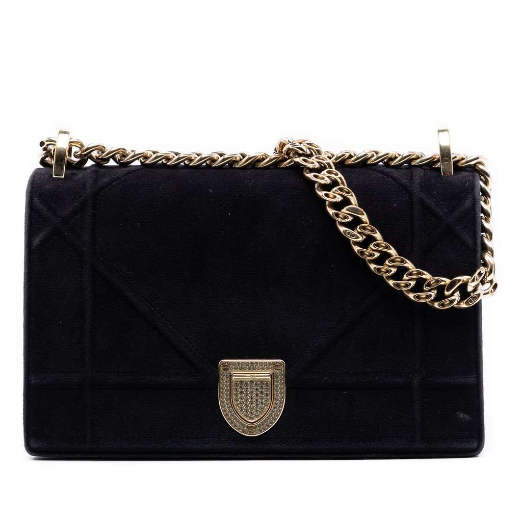 Dior Small Velvet Diorama Flap Black Very good condition - Front View