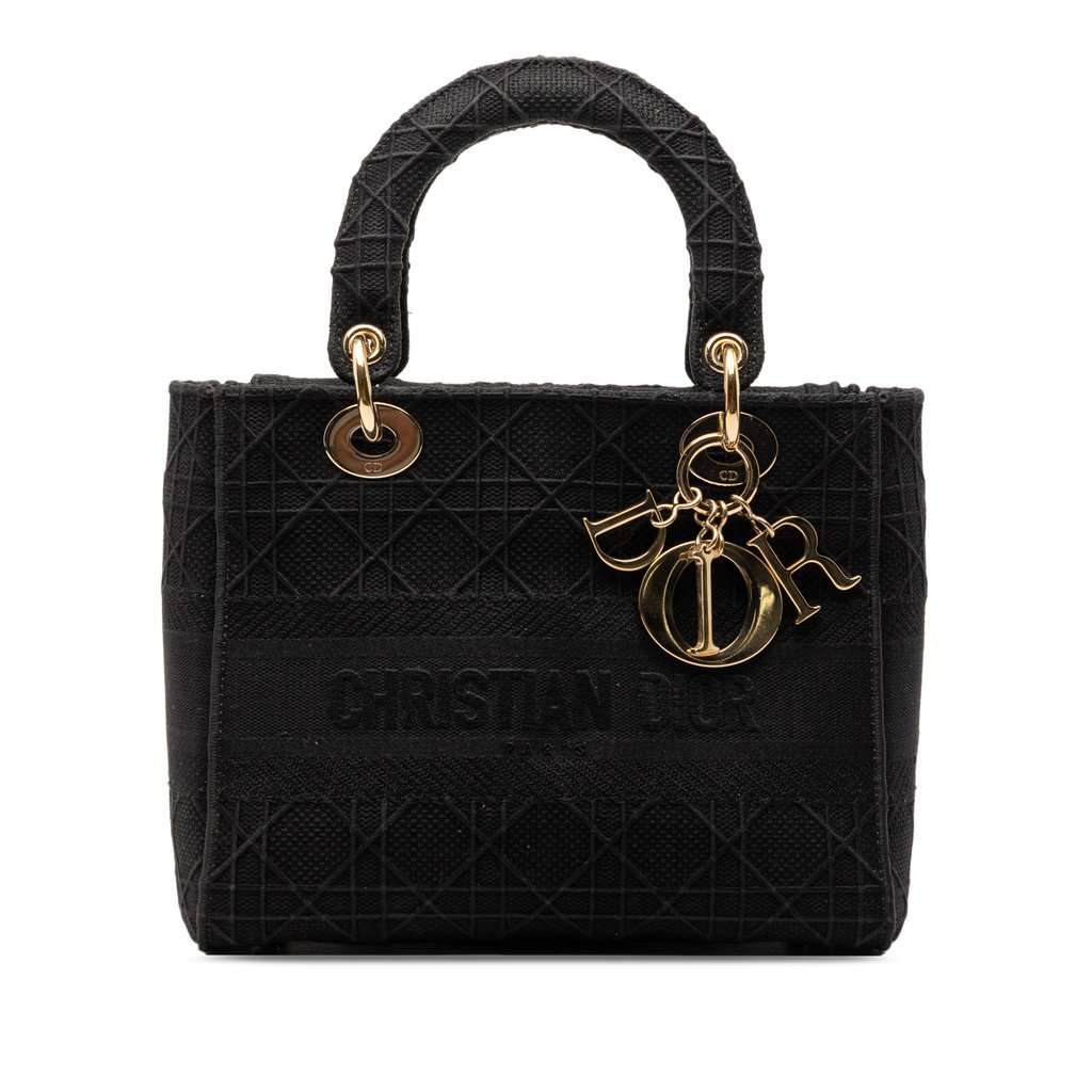 Dior Medium Canvas Cannage Lady D Lite Black Very good condition - Front View