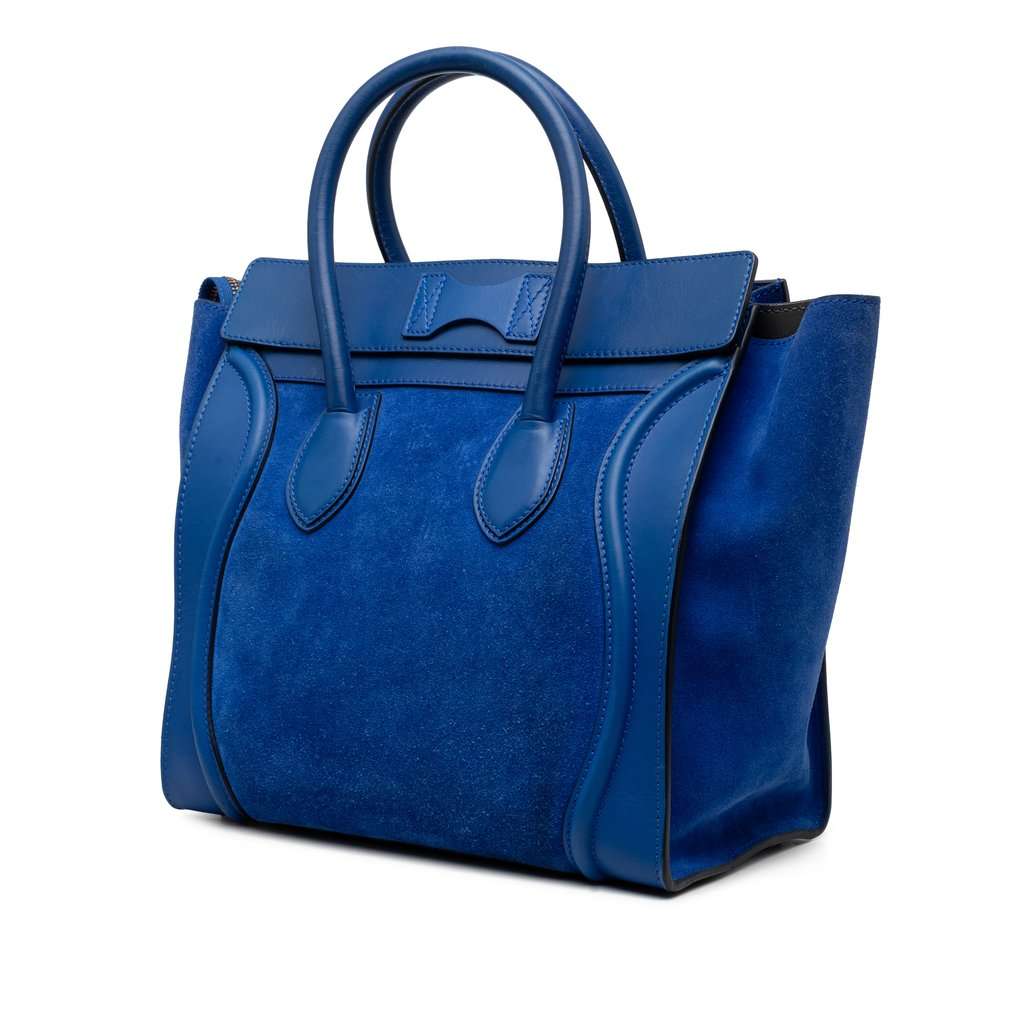 Celine Mini Suede and Calfskin Luggage Tote Blue Leather Very good condition - Back View