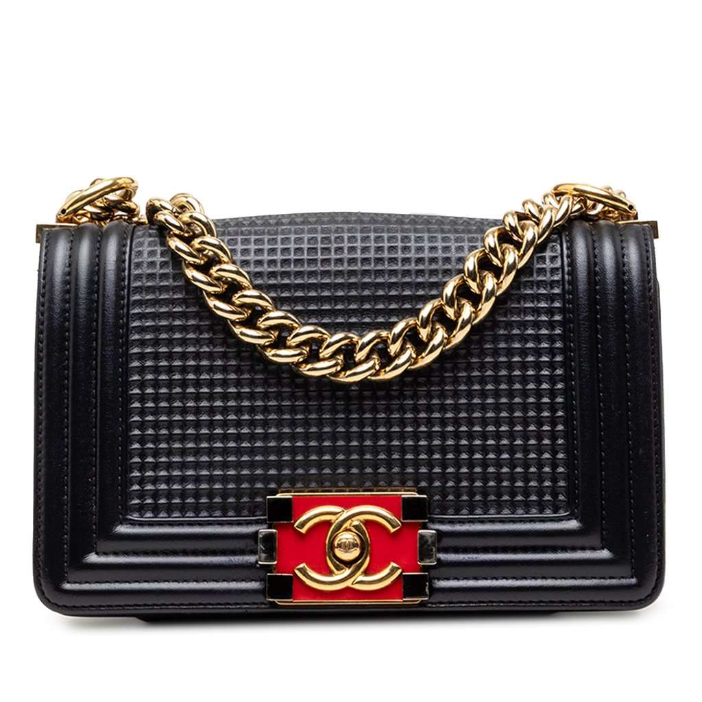 Chanel Small Lambskin Embossed Cube Boy Flap Blue Leather Very good - Front View