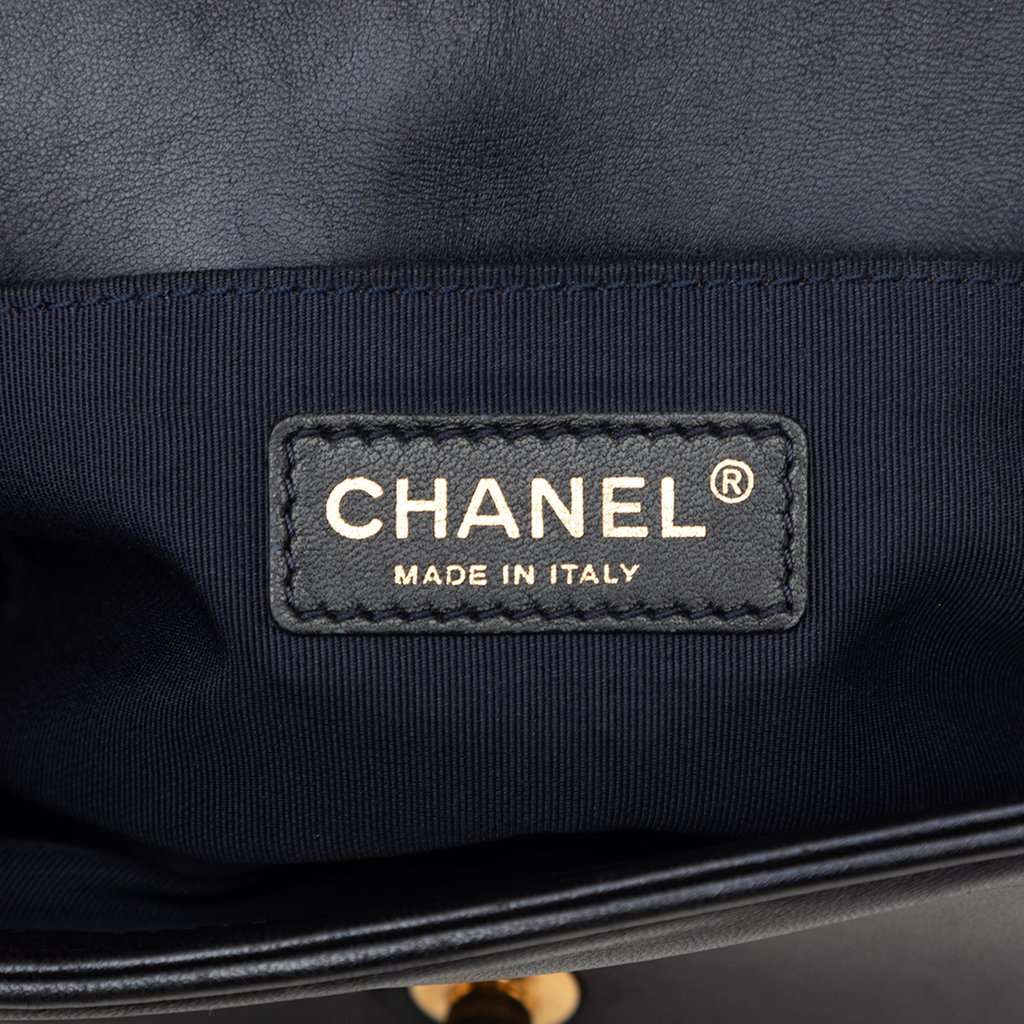 Chanel Small Lambskin Embossed Cube Boy Flap Blue Leather Very good - Box View
