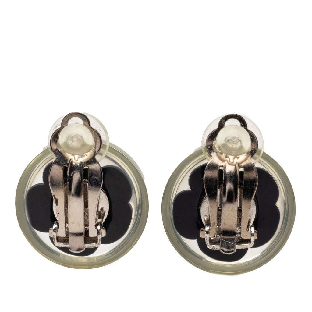 Chanel CC Resin Flower Clip On Earrings Black Plastic Very good condition - Back View