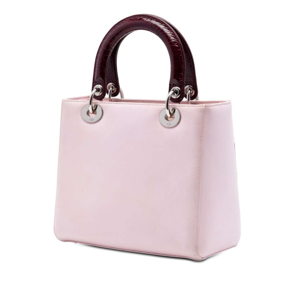 Dior Medium Calfskin Patent Embroidered Valentines Day Heart Lady Dior Pink Leather Very good condition - Back View