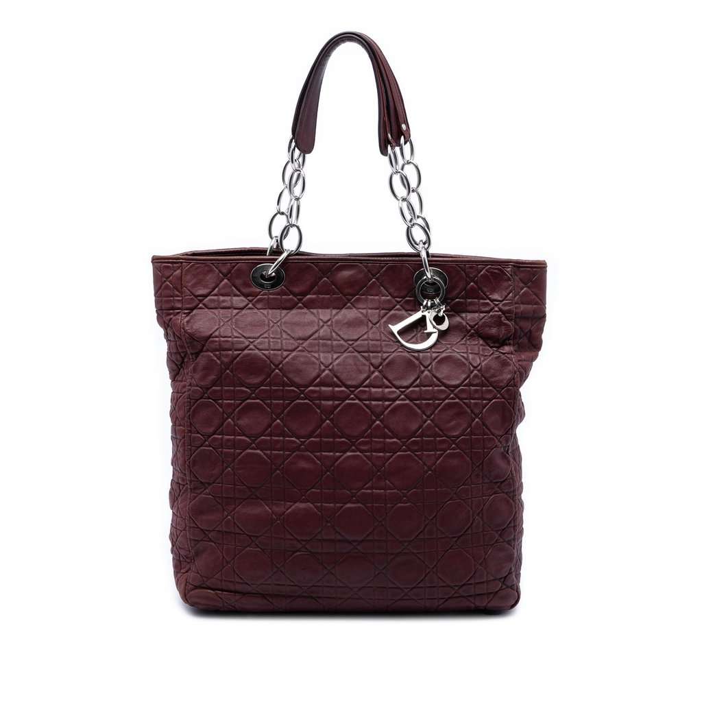 Dior Large Lambskin Cannage Lady Dior Soft Shopping Tote Red Leather Very good condition - Front View