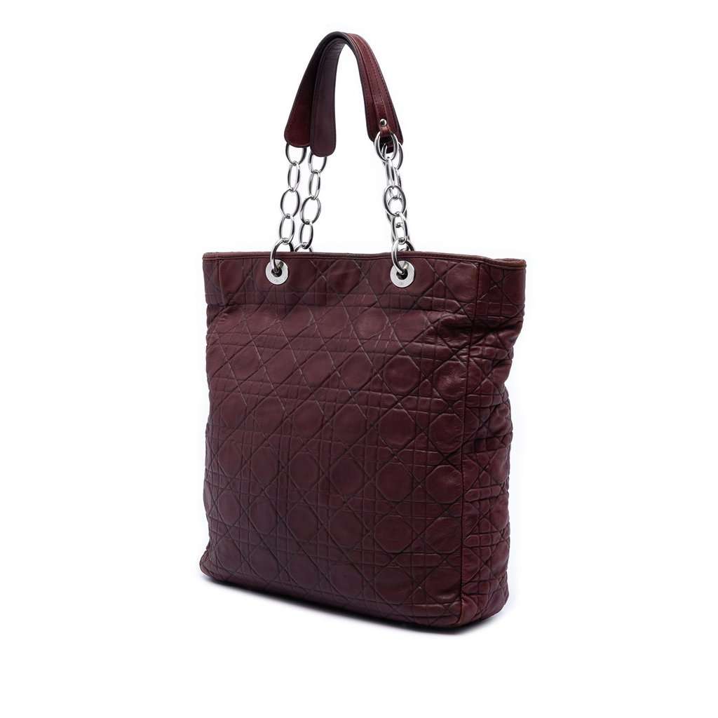 Dior Large Lambskin Cannage Lady Dior Soft Shopping Tote Red Leather Very good condition - Back View