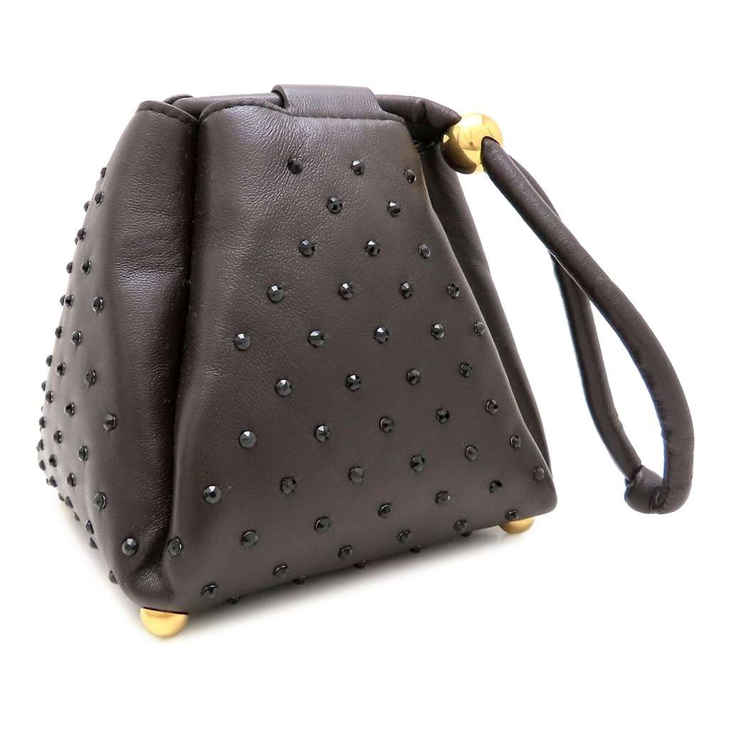 Bottega Veneta Crystal Embellished Lambskin Square Puffy Bag Brown Leather Very good condition - Front View