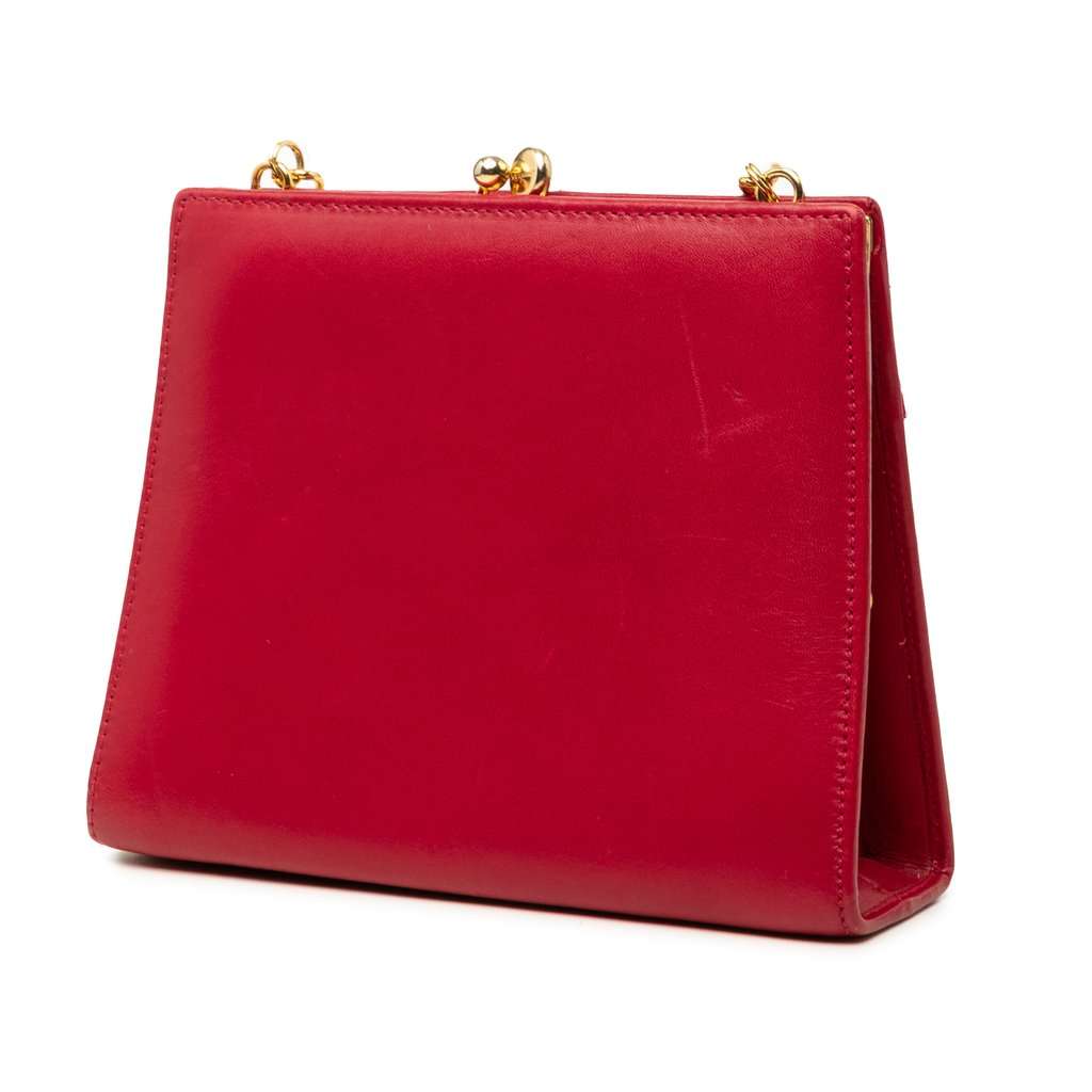 Ferragamo Leather Vara Bow Kiss Lock Chain Crossbody Red Leather Very good - Back View