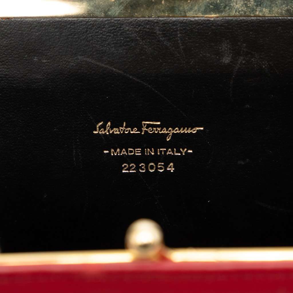 Ferragamo Leather Vara Bow Kiss Lock Chain Crossbody Red Leather Very good - Box View