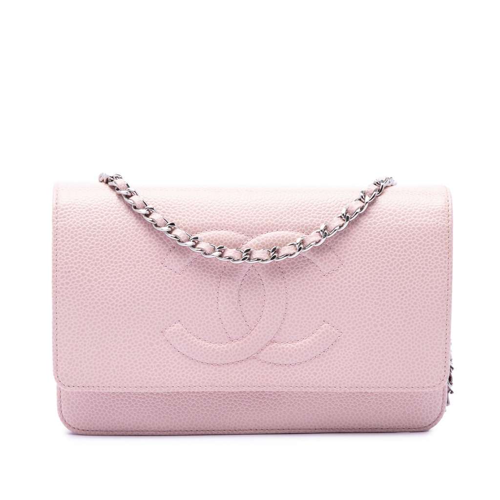 Chanel CC Caviar Wallet On Chain Pink Leather Very good - Front View