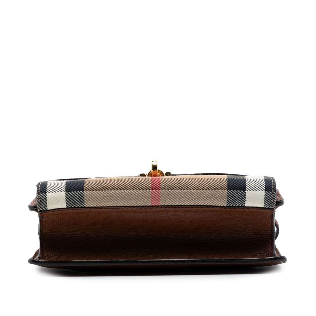 Burberry Small Leather and House Check Canvas Derby Macken Crossbody Brown Very good condition - Inside View