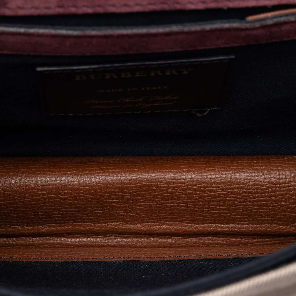 Burberry Small Leather and House Check Canvas Derby Macken Crossbody Brown Very good condition - Model View