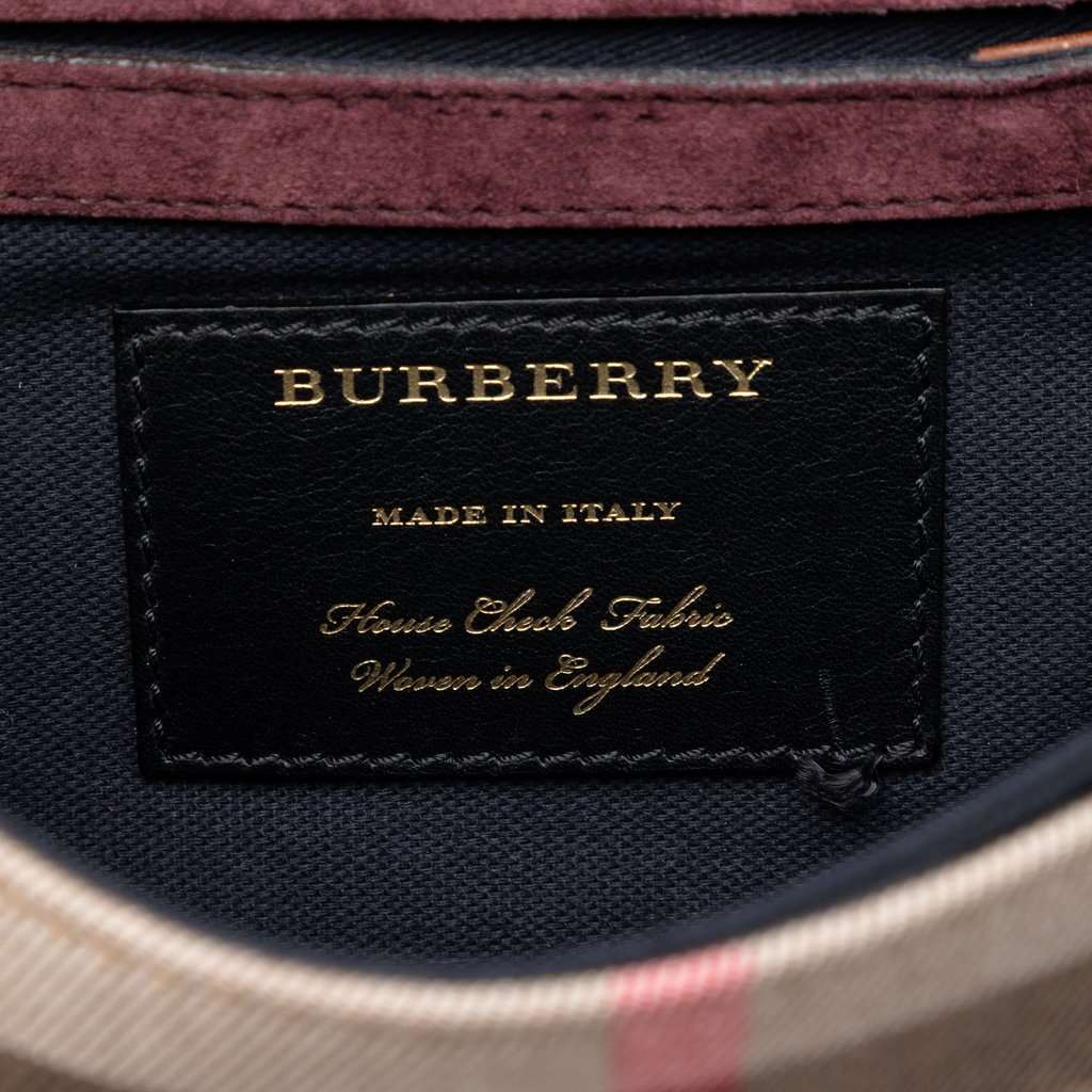 Burberry Small Leather and House Check Canvas Derby Macken Crossbody Brown Very good condition - Box View