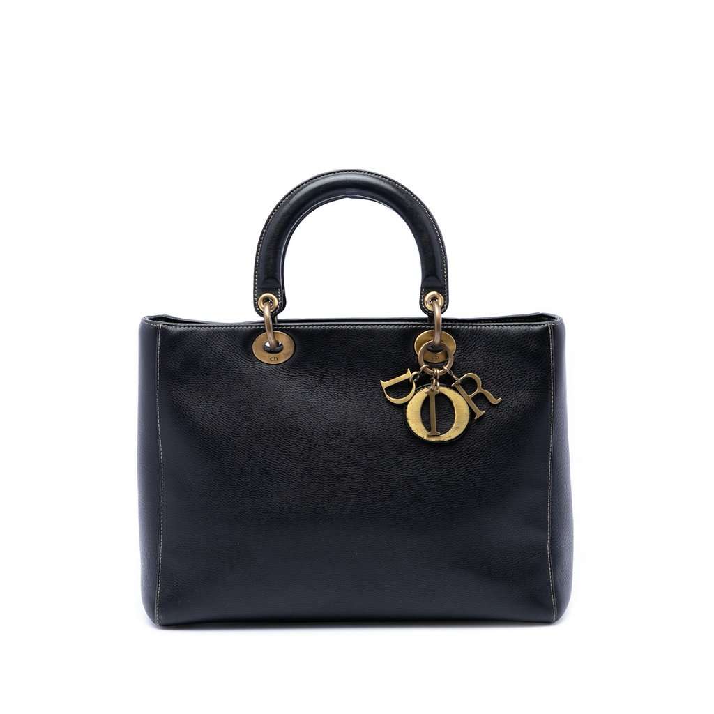 Dior Large Grained Calfskin Lady Dior Black Leather Very good condition - Front View