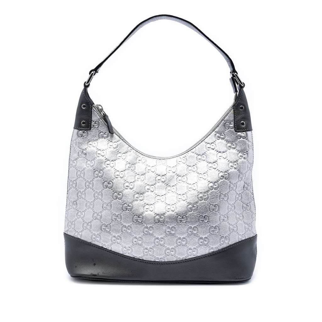 Gucci Metallic Guccissima Shoulder Bag Silver Leather Very good condition - Front View