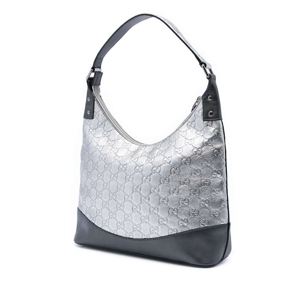 Gucci Metallic Guccissima Shoulder Bag Silver Leather Very good condition - Back View