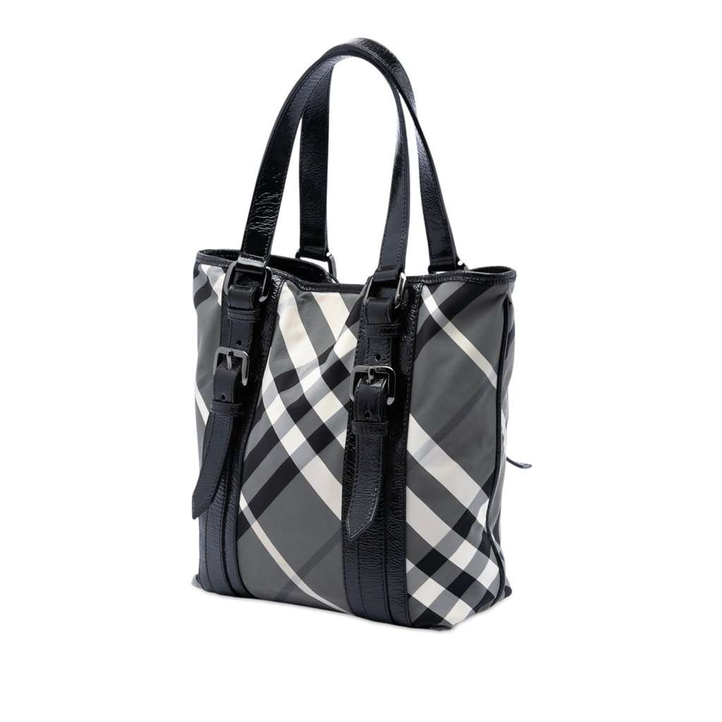 Burberry Small Beat Check Nylon Victoria Tote Black Very good condition - Back View