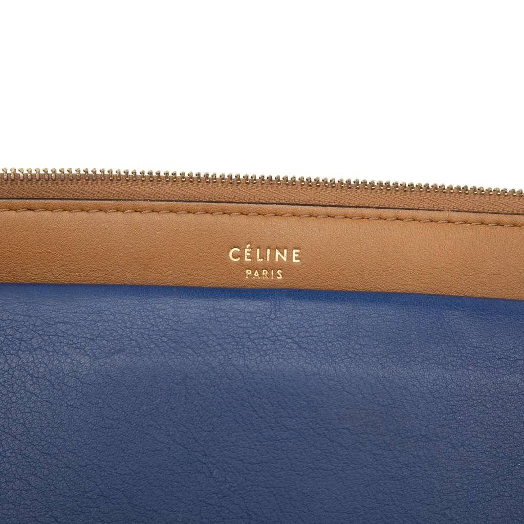 Celine Tricolor Leather Pocket Envelope Zip Clutch Brown Leather Very good condition - Box View